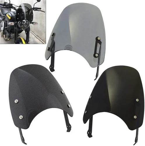 Vista 2 de GLoyer Motorcycle Windshield Windscreen Windshield Fly Screen Shield Wind Deflector with Holder Compatible with Ducati Scrambler 400 800 2015 2016