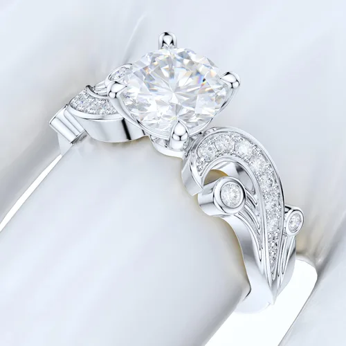 Vista 5 de PRSTANI Anillo de compromiso de plata de ley con filigrana Art Deco de estilo vintage, 1 unidad, diamantes brillantes redondos de imitación