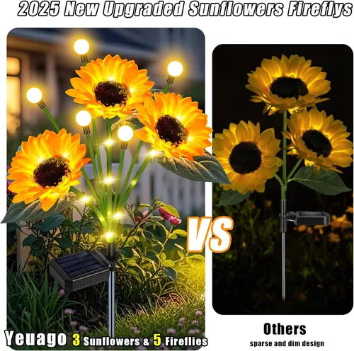 Vista 6 de Luces Solares de Girasol para Jardín al Aire Libre, Decoración Mejorada de 4 Pack de Girasoles Solares con Luces de Luciérnaga, Impermeables