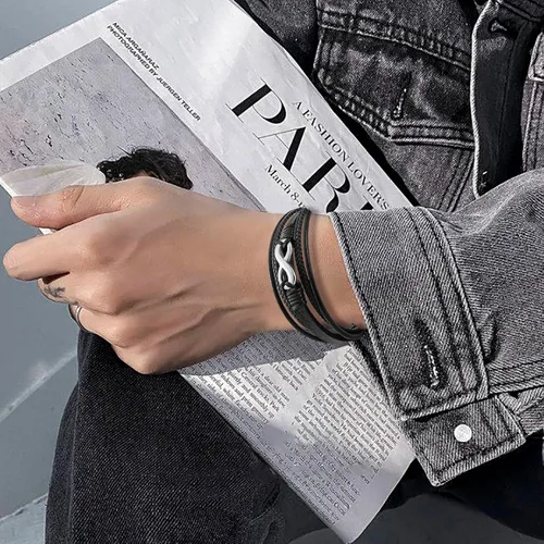 Vista 3 de Pulsera de cuero trenzado con texto en inglés «Love You Forever» para hombres y niños, pulsera inspiradora de acero inoxidable, pulsera de cuero