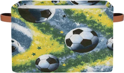Vista 28 de Cesta de almacenamiento pequeña con asas para niños, juguetes de baloncesto, pelota deportiva, cubos de almacenamiento plegables de tela, cesta