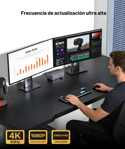 Vista 8 de Conmutador KVM AV Access 2 Monitores 2 Computadoras con Ethernet, EDID, 4K@60Hz/2K@144Hz/1080P@240Hz, Estación de acoplamiento KVM de monitor dual