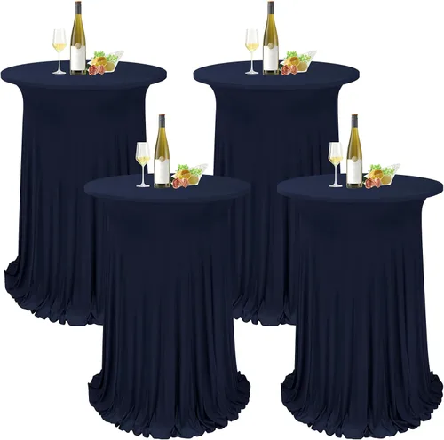 Vista 10 de Paquete de 4 manteles redondos para mesa de cóctel, de 32 x 43 pulgadas, de elastano, con cortinas onduladas, color beige, para mesa de boda, bar