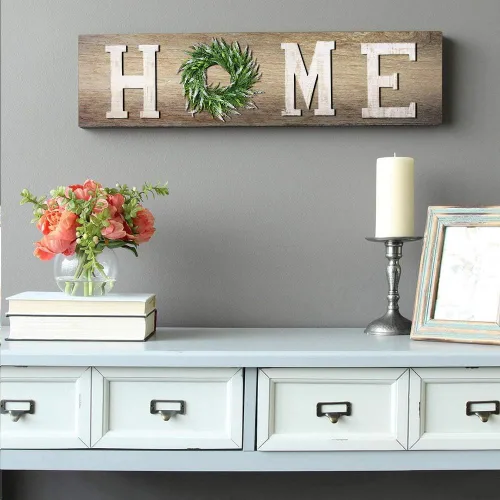 Vista 5 de LOSOUR Letras de madera para decoración de granja, corona con letrero decorativo para el hogar, sala de estar, entrada, cocina (blanco)