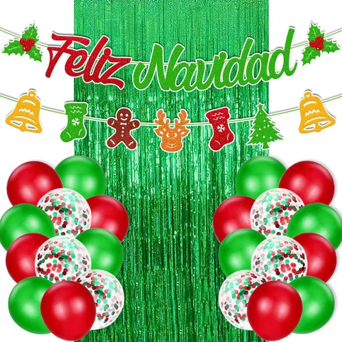 Vista 4 de 25 piezas de decoraciones de fiesta de Feliz Navidad, pancarta española de Feliz Navidad, guirnalda de acebo para festival de invierno, vacaciones