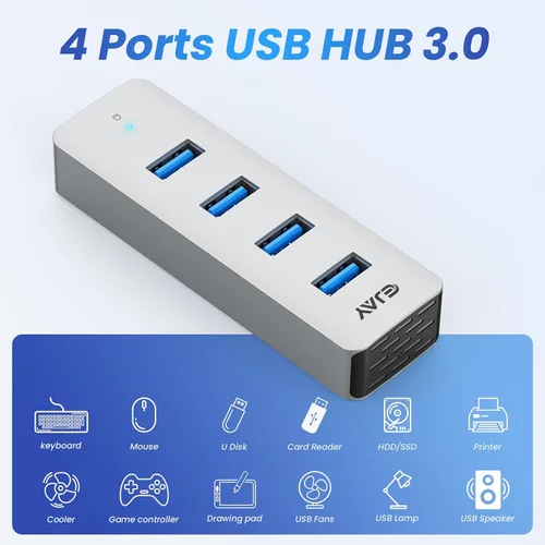 Vista 3 de EJAY Divisor USB C Hub USB C de alta potencia para PC y Mac Aluminio Concentrador de datos multipuerto Configuración de escritorio pesado