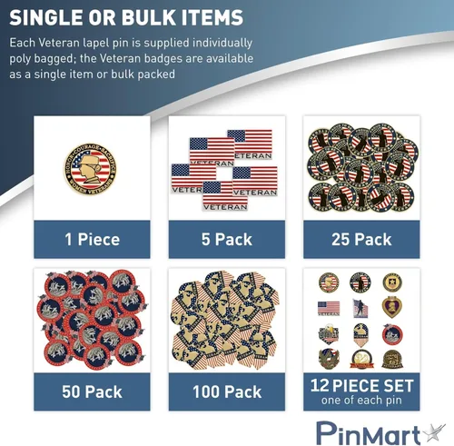 Vista 7 de PinMart Pin de veterano – Pin patriótico americano de solapa o sombrero – Orgulloso de ser retirado ejército, marina, fuerza aérea o cuerpo