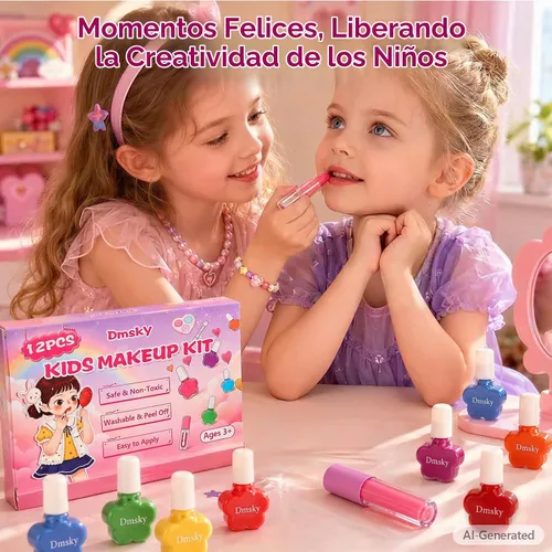 Vista 6 de Dmsky Kit de maquillaje para niños para niñas, juego de maquillaje