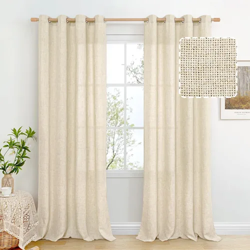 Vista 60 de BGment Cortinas de Lino Beige de 63 Pulgadas de Largo 2 Paneles - Tratamientos para Ventanas con Textura de Arpillera Filtrantes de Luz Cortinas