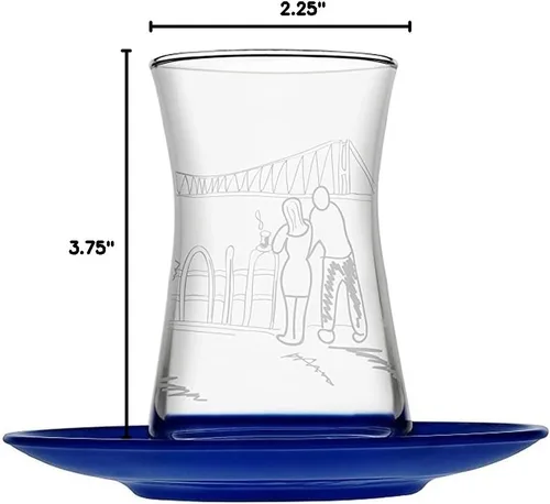Vista 10 de Tazas y platillos turcos, 12 piezas, auténticos vasos de té turco de cintura delgada, juego de té tradicional perfecto para fiesta de té árabe