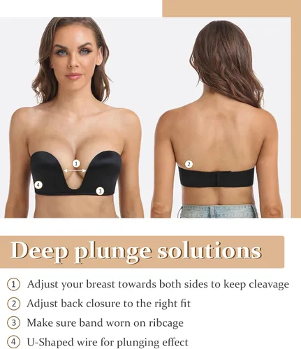 Vista 3 de DotVol Brasier convertible con relleno y escote en U profundo para mujer