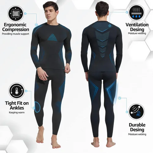 Vista 4 de UNIQUEBELLA - Ropa interior térmica para hombre con calzoncillos largos y forro polar de secado rápido y capa de base térmica