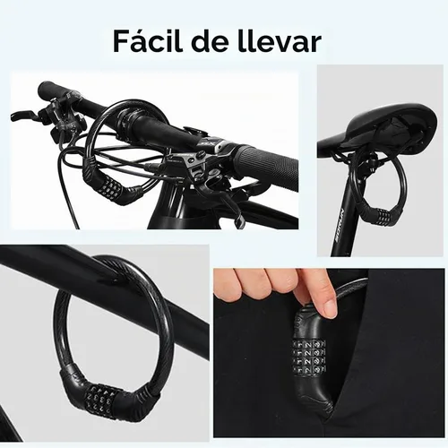 Vista 3 de Cable de bloqueo de bicicleta, cadena de bloqueo de bicicleta antirrobo, cerradura de bicicleta combinada, cerradura de combinación de seguridad