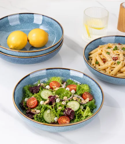 Vista 5 de AmorArc Juego de 4 cuencos grandes de cerámica para pasta de 8.5 pulgadas, cuencos de cerámica de 36 onzas para cocina, cuencos anchos para pasta