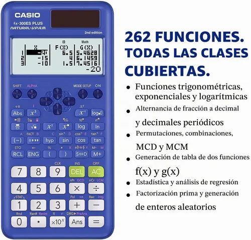 Vista 3 de Casio fx-300ES Plus 2ª Edición – Calculadora científica estándar 262 funciones, pantalla Natural Textbook Display℠ Ideal para matemáticas de Azul