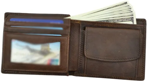 Vista 4 de ZAINJO Wallets For Men Cow Leather Men Wallets with Coin Pocket Vintage Male Purse Function Brown Genuine Leather Men Wallet with Card Holders