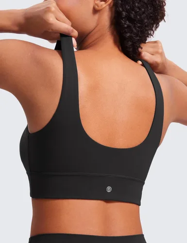 Vista 4 de CRZ YOGA Butterluxe - Brasier deportivo largo con espalda en U para mujer, cuello redondo, acolchado, para yoga, entrenamiento, con almohadillas