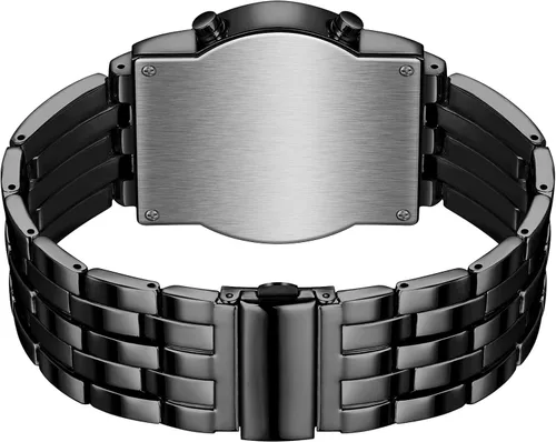 Vista 3 de Reloj de pulsera digital para hombre MASTOP, estilo matriz binaria, LED azul, clásico, creativo, de moda, enchapado en negro
