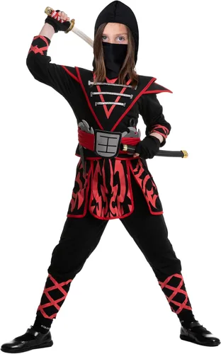 Vista 3 de Spooktacular Creations Disfraz de ninja rojo samurái para fiesta de disfraces de Halloween juego de rol Ninja