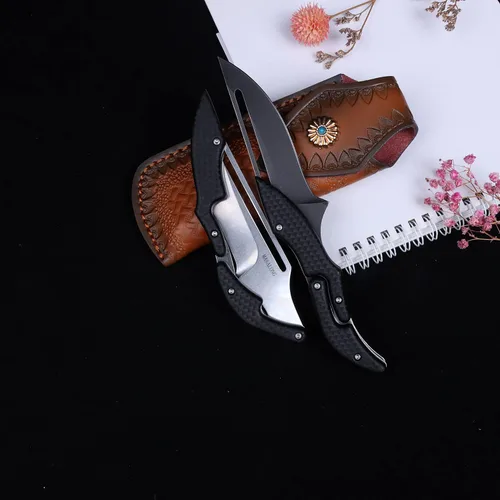 Vista 7 de MASALONG Residual Wings KNI191 Damascus / 5cr15 cuchillo plegable de acero (hoja de lavado de piedra con parte trasera recta+vaina)