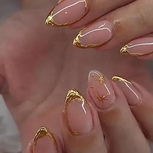 Vista 42 de evpct Uñas a presión bohemias 3D Nude con diseño de estrella dorada y 30 estrellas 3D de estilo bohemio