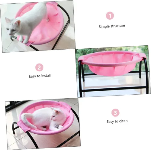 Vista 8 de Mikikit Hamaca transpirable para gatos, marco de hierro extraíble para gatos y perros pequeños, fácil de limpiar y mantener
