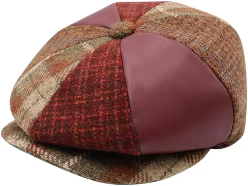 Vista 14 de Hombres de lana Newsboy Cabbies Otoño Invierno Clásico Patchwork Plaid Apple Cap Golf Sombrero Multicolor
