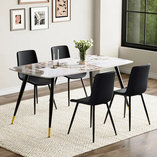 Vista 33 de Juego de 4 mesas de comedor negras para mesa de comedor de 4,50 pulgadas para 4, sillas de cocina de piedra sinterizada, fácil de montar, adecuado
