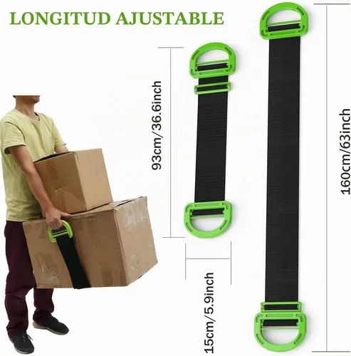 Vista 2 de Correas móviles, paquete de 2 correas de elevación móviles con mango ajustable para 1 persona para mover muebles, electrodomésticos, objetos