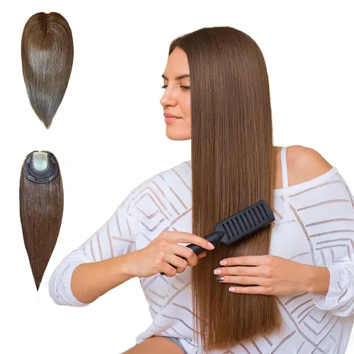 Vista 7 de Toppers de cabello humano para mujer, base plateada de 12 pulgadas, 6 x 6.5 pulgadas con trama para mujeres con pérdida de cabello, cabello delgado