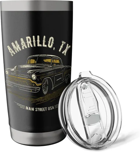 Vista 5 de Amarillo TX Main Street USA Classic Hotrod - Vaso aislado de acero inoxidable con diseño de auto