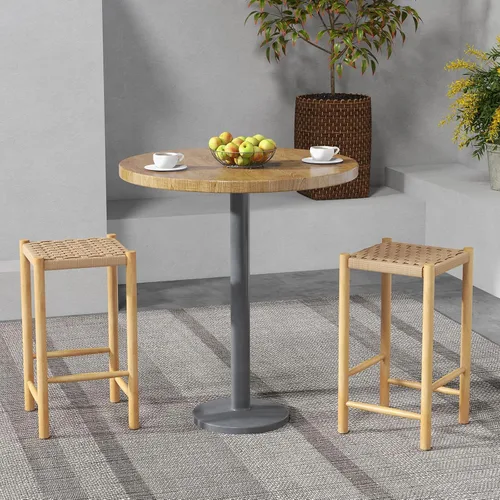 Vista 4 de Giantex Juego de 2 taburetes de bar de madera de altura de mostrador de 26 pulgadas, taburetes de bar de ratán bohemio, carga máxima de 330 libras