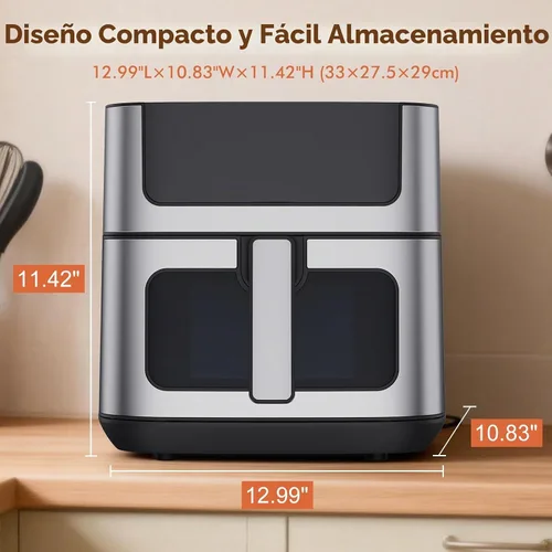 Vista 6 de OLIXIS Freidora de aire de 6.34 cuartos de galón con ventana, 8 preajustes de alimentos con calor máximo de 400 °F, temporizador de 90 minutos