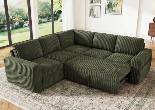 Vista 18 de HONBAY Sofá cama modular extraíble, sofá biplaza de pana, sofás para sala de estar, beige