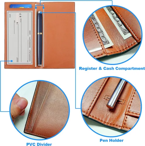 Vista 3 de CASMONAL Funda de cuero prémium para chequera para hombres y mujeres, cartera con bloqueo RFID