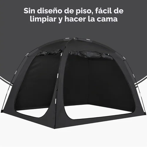 Vista 5 de EighteenTek Toldo de cama con luces, tienda de campaña de cama matrimonial Sleeping Dream, portátil, para habitación con corrientes de aire