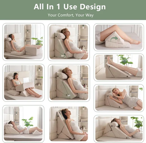 Vista 5 de HIGOGOGO Juego de 10 almohadas ortopédicas de cuña para cama, posicionadores corporales de espuma suave ajustables para recuperación después