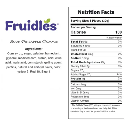 Vista 2 de Fruidles Gomitas de piña ácida, gomitas deliciosas con sabores de frutas (2.2 libras)