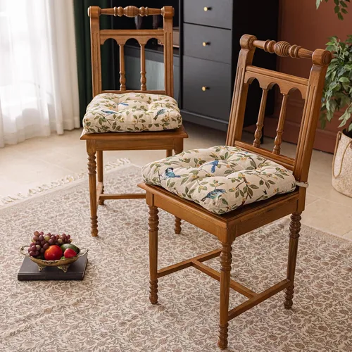 Vista 4 de vctops Cojines para silla de estilo rústico con estampado de pájaros y lazos Cojines para silla en forma de U suaves y cómodos Almohadillas