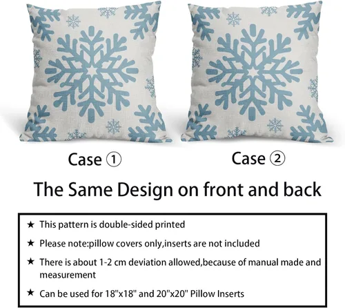 Vista 111 de Fundas de almohada decorativas de Navidad negras 40x40 cm con copos de nieve blancos de Navidad, juego de 2, temática rústica de invierno