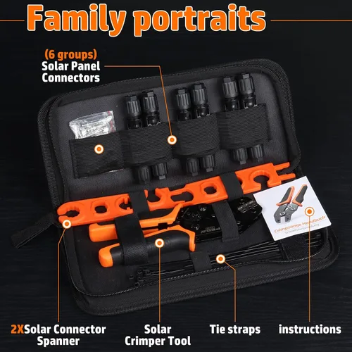 Vista 7 de PEBA Kit de herramientas de prensado, crimpadora solar para cable de panel solar AWG 16-10, con 6 pares de conectores solares IP68 y 1 par de llave