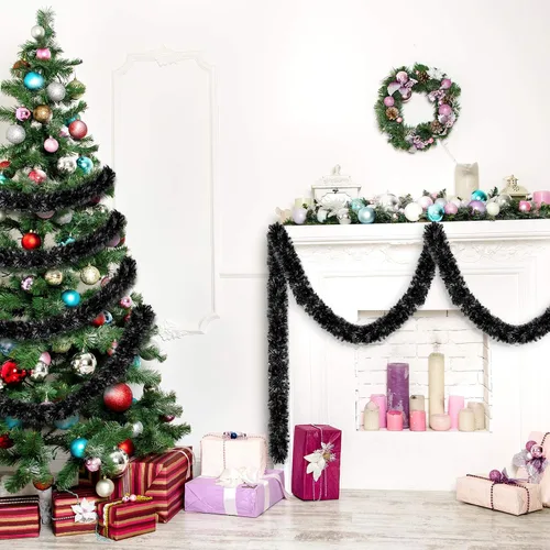 Vista 6 de WILLBOND - Guirnalda de oropel de Navidad de 26,2 pies, guirnalda de oropel metálico con purpurina, guirnalda colgante para árbol de Navidad