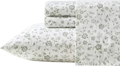 Vista 55 de Laura Ashley - Juego de sábanas individual, ropa de cama de percal de algodón fresca y suave con bolsillos profundos, ligera para comodidad durante