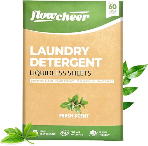 Vista 11 de FlowCheer Hojas de detergente para ropa de 10 cargas, aroma fresco, sin plástico, limpieza potente, hojas de lavadora sin líquido, hoja