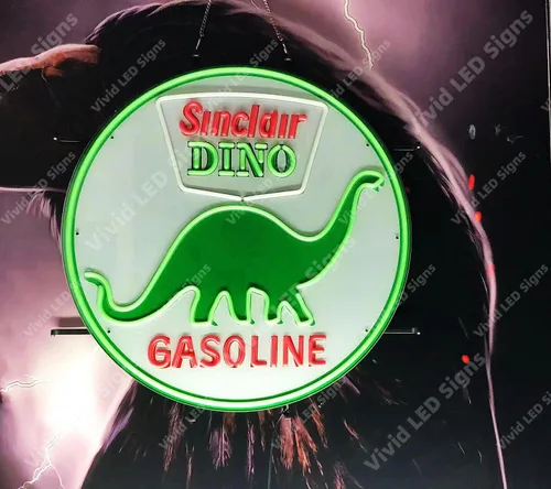 Vista 4 de Queen Sense 24 x 24 pulgadas Sinclair Dino Gasolina LED signo luz neón luces pared fiesta decoración lámpara con atenuador A124SDGLVVD-XLED