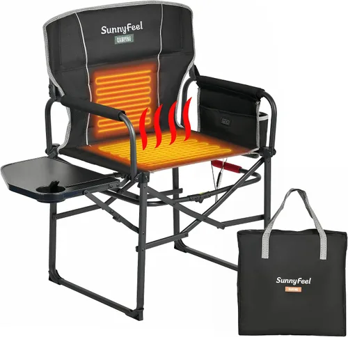 Vista 21 de SUNNYFEEL Silla de Directores de Camping, Silla Plegable Portátil de Gran Tamaño con Mesa Lateral, Bolsillo para Playa, Pesca, Viaje, Picnic