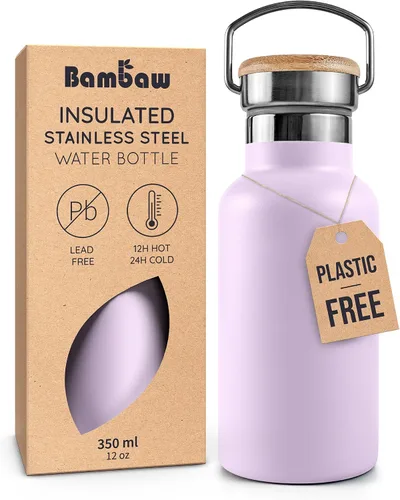 Vista 46 de Bambaw Botella de agua de acero inoxidable de 12 onzas, azul Egeo, 350 ml, de doble pared aislada, a prueba de fugas, apta para lavavajillas, sin