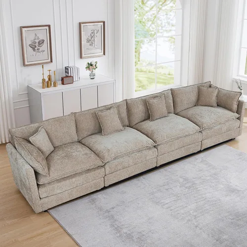Vista 36 de Setawix Sofá Profundo de 3 Plazas con Otomana, Sofás de Nube en Forma de L de 112.2" para Sala de Estar, Sofá de Nube de Chenilla con Asiento Café