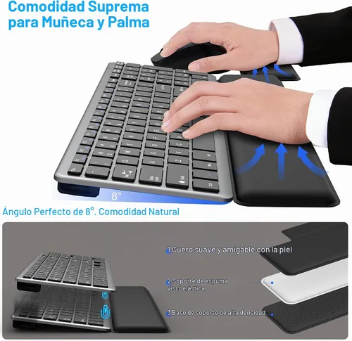 Vista 3 de Combo de teclado y mouse inalámbricos silenciosos y silenciosos ultra delgados con reposamuñecas magnético, juego combinado de teclado y mouse