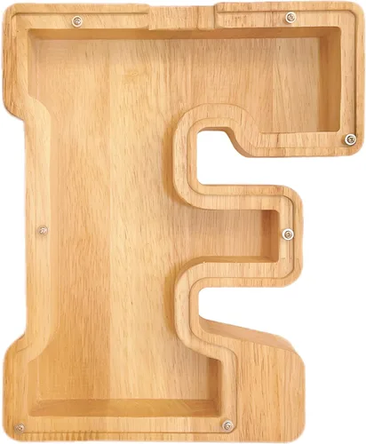 Vista 11 de Alcancía de 26 letras del alfabeto inglés A-Z, alcancía de madera transparente de gran capacidad, caja de ahorro de monedas personalizada